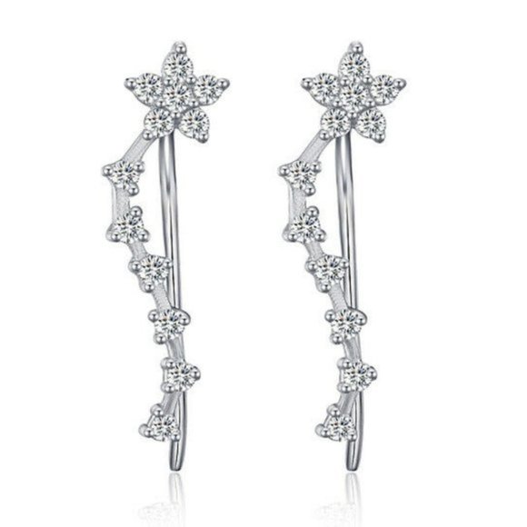 Sterling Silver Star Cubic Zircon Climber Earring - Picture 7 of 7